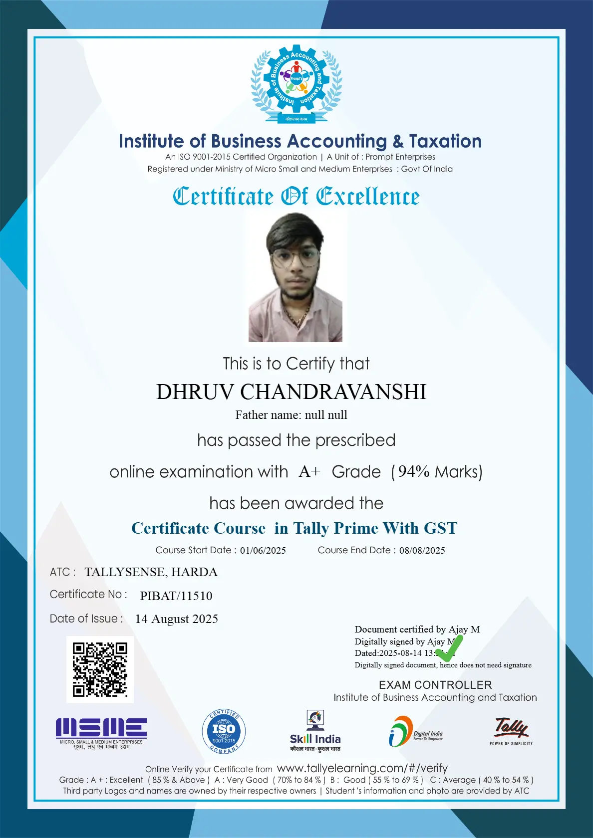 TallyPrime IBAT Certificate